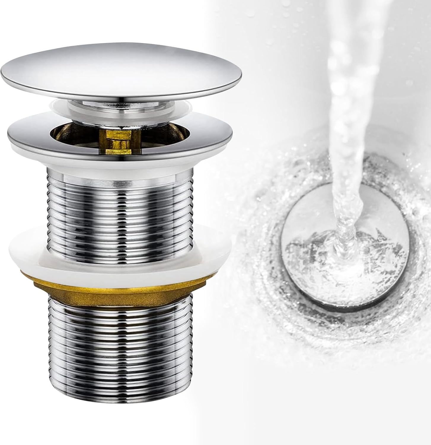 Bonde De Lavabo, Bouchon Lavabo Système De Vidage Pop-up Bonde Clic Clac, Vidage Salle De Bain Acier Inoxydable Sans Trop-plein Anti-colmatage Argent