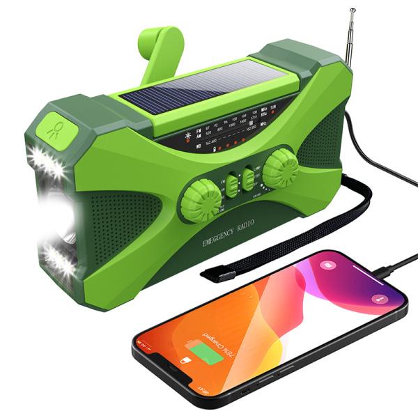 10.000 Mah Solar-notfallradio, Kurbeltaschenlampe, Mehrzweck-usb-empfänger, Grüne Farbe