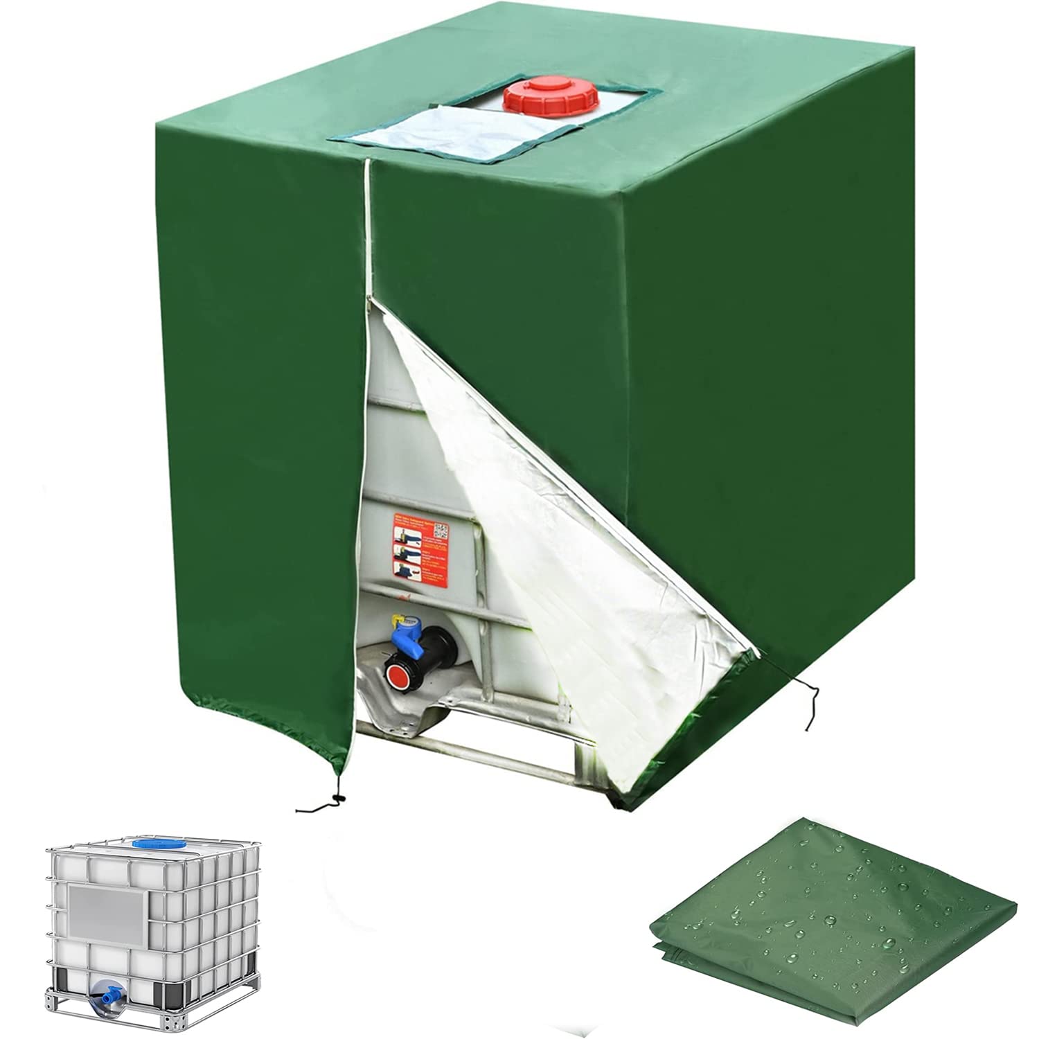 Bâche De Réservoir D'Eau, Bâche Couverture Réservoir Pour Cuve 1000l, Capôt De Protection Container Citerne Eau, Anti-poussière Anti-uv Anti-pluie, 120x100x116cm (vert)