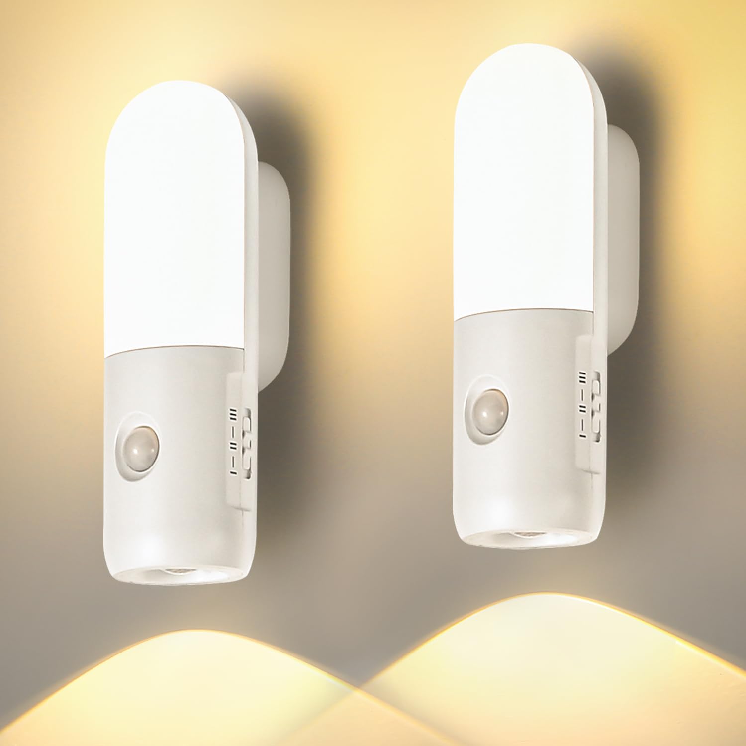 Veilleuse Rechargeable 2000mah Lampe Led Detecteur De Mouvement Interieur 3000k 4000k 6000k Graduable Spot Eclairage Detection Automatique(2 Pack)