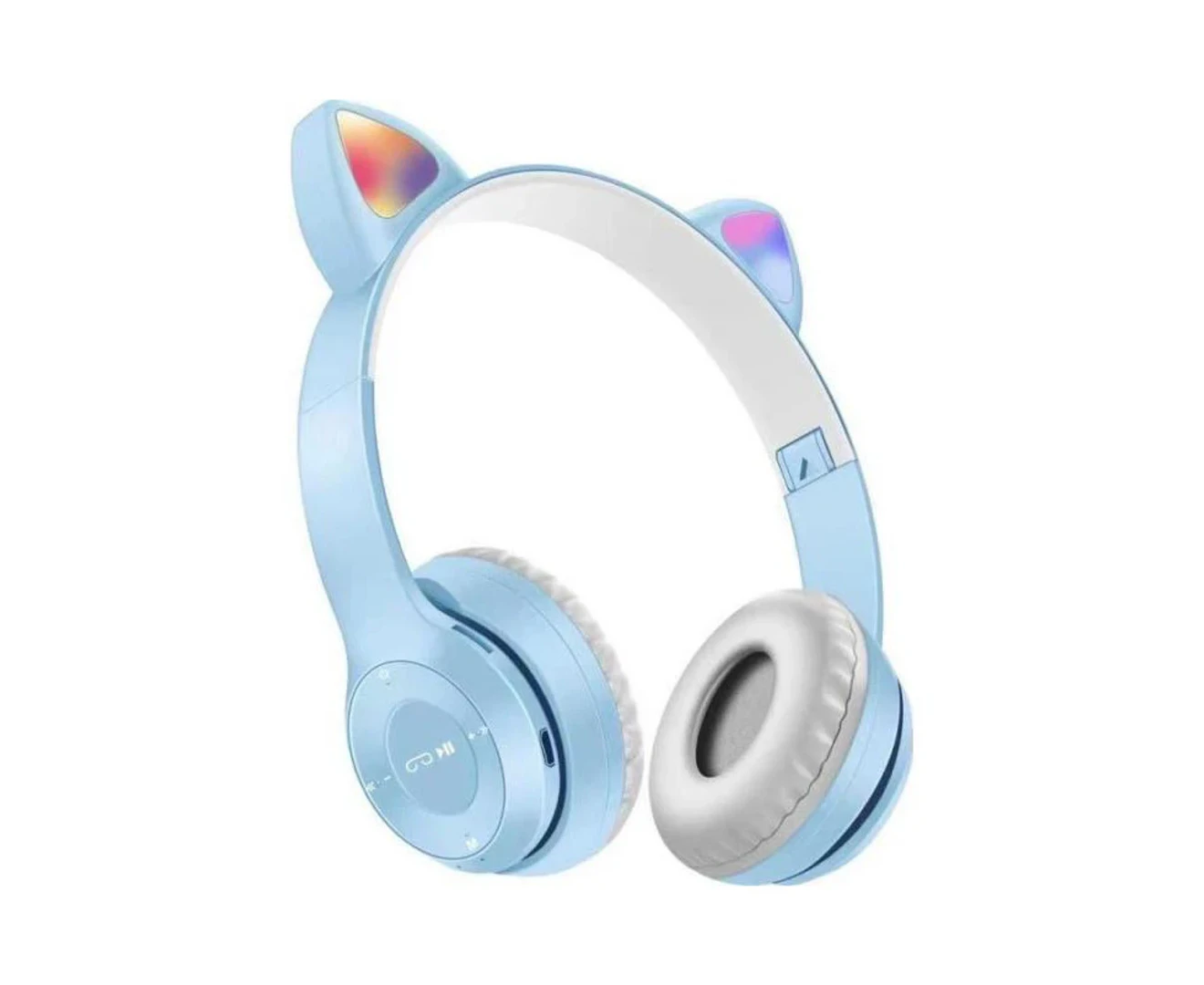 Casque Pliable Sans Fil Bluetooth 5.0 Avec Oreilles De Chat Lumineuses Et Originales P47 - Bleu