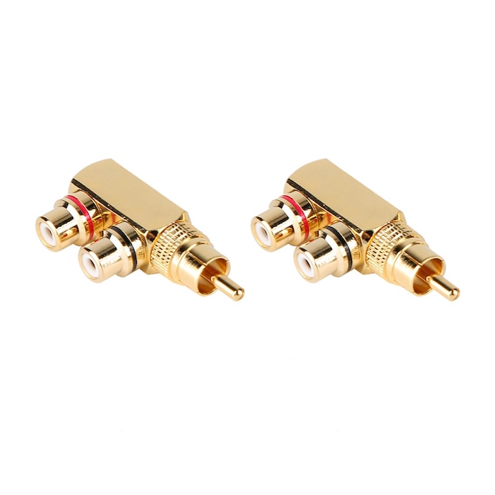 Lot De 2 Adaptateurs Rca Mâle-femelle, Plaqués Or 24 Carats, Coudés, Pour Audio-vidéo