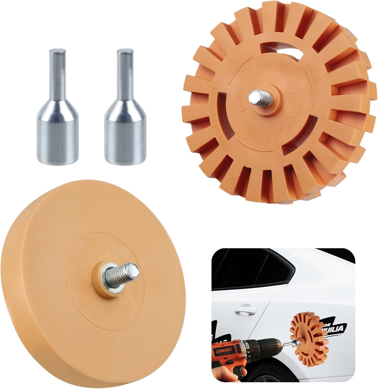 Lot De 2 Gomme À Stickers – Disque Gomme 100 mm & 88 mm Pour Perceuse – Retire Autocollants, Résidus De Colle Sur Voiture, Verre, Métal