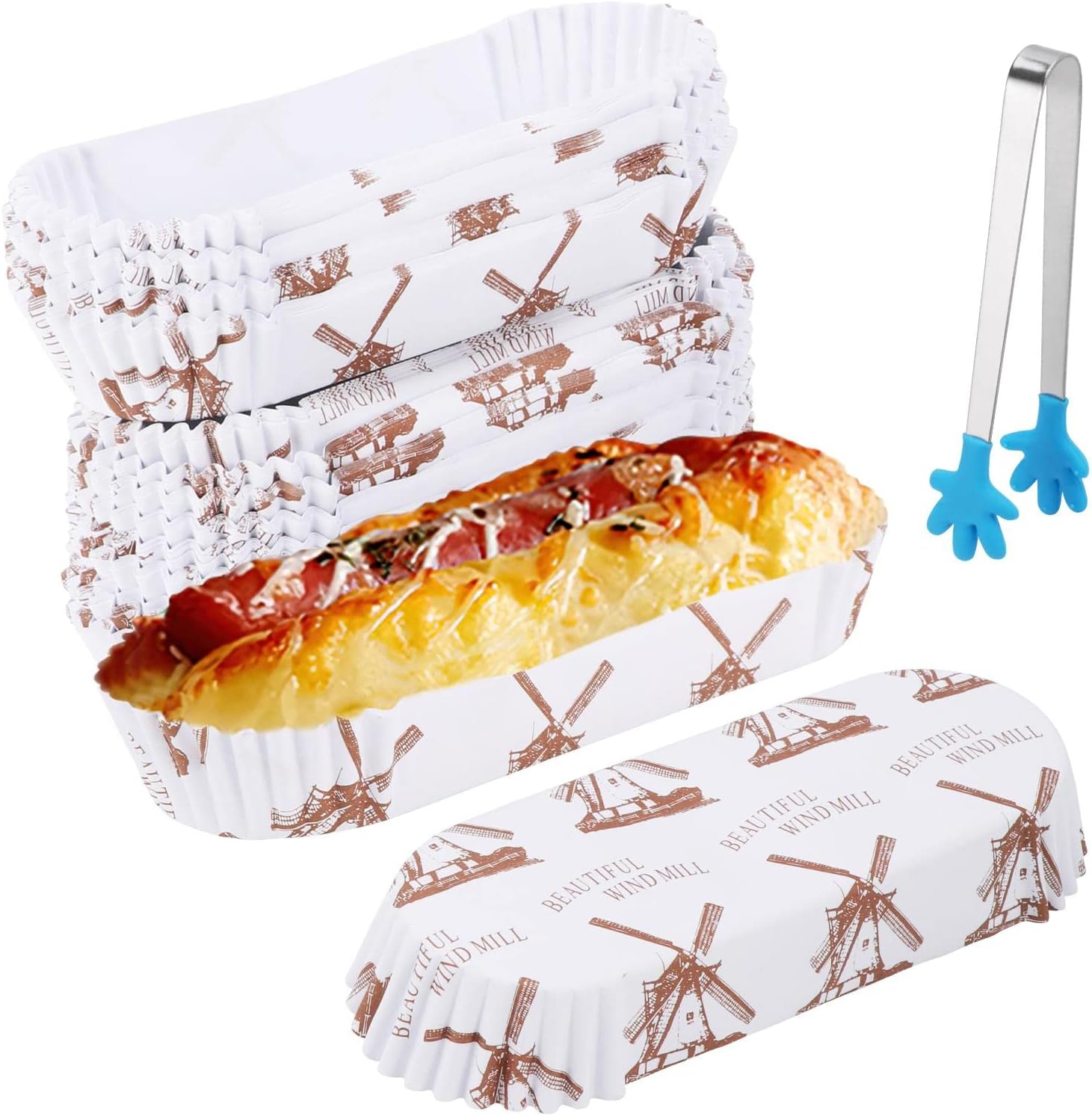 200 Stuks - Broodvormpjes Van Bakpapier - Hittebestendig - Oliebestendig - Ovaalvormig - Taartvormpjes Van Bakpapier - Geschikt Voor Ananasbroodjes, Cupcakes, Boter En Chocoladegebak - Molenpatroon -