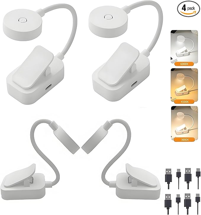 4-teiliges Mini-led-leselicht, Wiederaufladbare Leselampe Zum Anklem