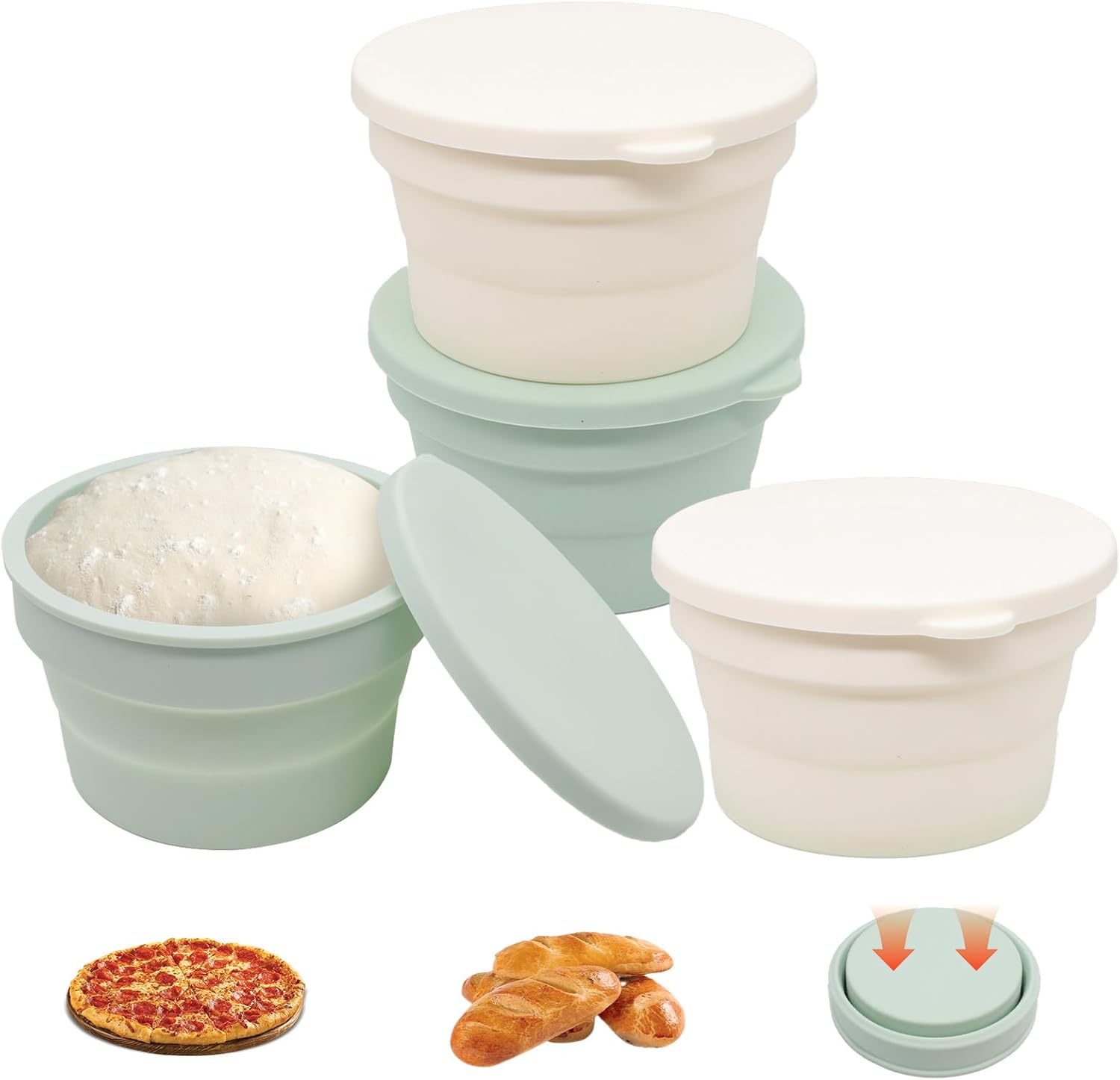 4 Boîtes De Test De Pâte À Pizza, Récipients En Silicone Pour Armazonamento De Pizza Con Tapas, Simientos Pequeños Para Hornear Pan, Cuenco De Campamento Réutilisable, Accesorios Para