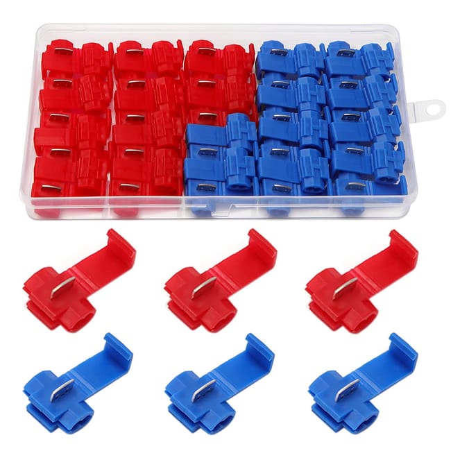 50 Pièces Cosse Electrique Connecteur Rapide, Connecteur Dérivation Auto-dénudants Rapide,(25 Pièces Rouge, 25 Pièces Bleu)