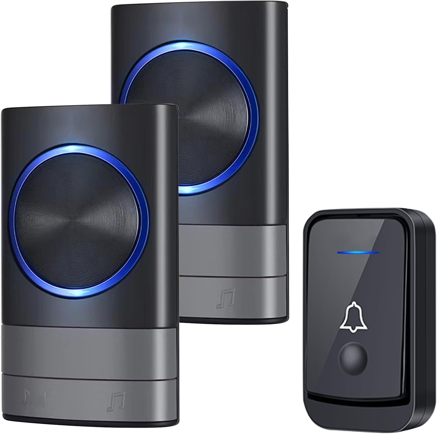 Sonnette Sans Fil, Ip44 Exterieur Etanche Carillon 400 Mètres, 52 Mélodies Et 4 Niveaux Volume, Kit De Carillon Avec Récepteurs Enfichables(noir2+1)