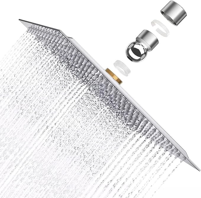 Pomme De Douche Plus Forte, 8 Pouces Pommeau Douche Carré En Acier Inoxydable Aisi304, 20x20cm Ultra-mince Jet Pluie, Pommes De Douche Fixes Tête De Douche À Anti-calcaire