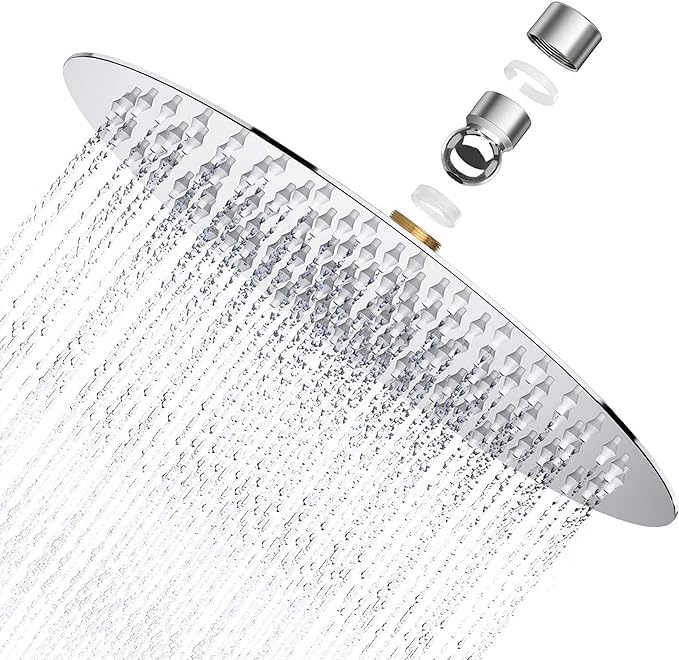 Pomme De Douche Puissante, Pomme De Douche Ronde 8" En Acier Inoxydable Aisi304, Douche Pluie Fine 20x20cm, Pomme De Douche Fixe Étanche À L'Eau