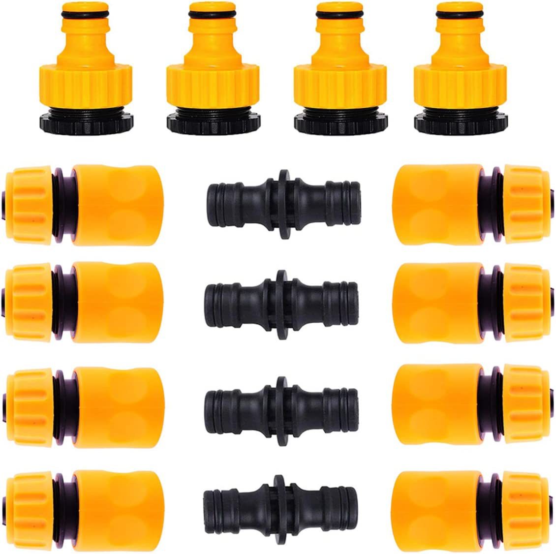 Lot De 16 Raccords Pour Tuyaux D'Irrigation : 8 Raccords Rapides 1/2", 4 Raccords Doubles Et 4 Raccords 3/4", Pour Tuyaux D'Irrigation En Plastique.