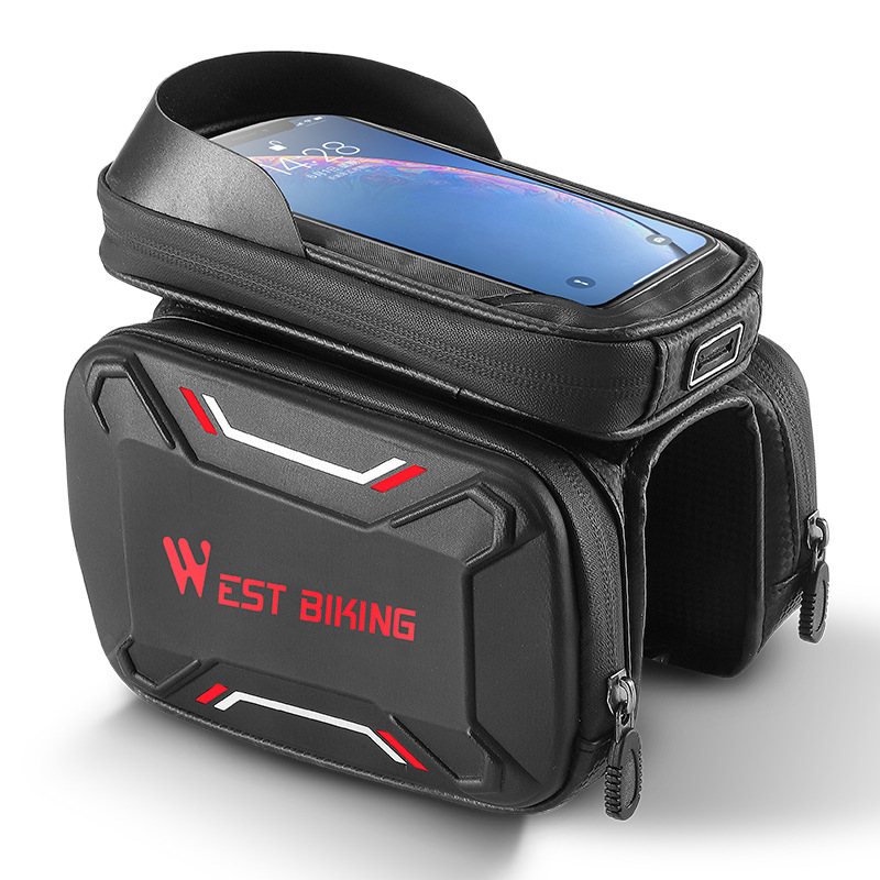 Lot De 1, Sacoche De Cadre De Vélo, Support De Téléphone Étanche, Pochette Avant Pour Téléphone Jusqu'à 6,5" (noir Et Rouge)