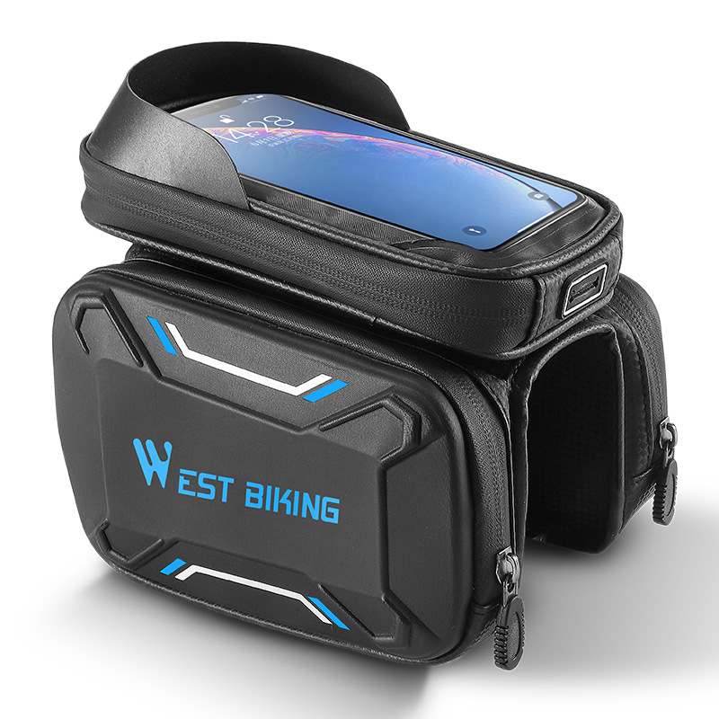 Lot De 1, Sacoche De Cadre De Vélo, Support De Téléphone Étanche, Pochette Avant Pour Téléphone Jusqu'à 6,5" (noir Et Bleu)