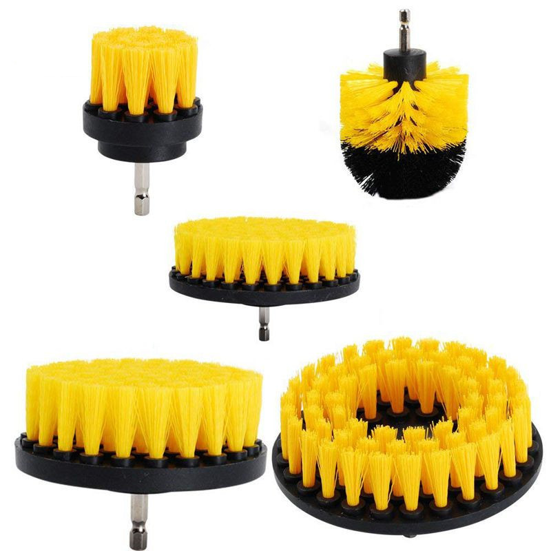 Pièces Brosse Perceuse, Outil De Brosse Perceuse Nettoyage Kit, Drill Brush Pour Surfaces De Salle De Bain, Sol, Baignoire Carreaux Et Voiture (jeu De 5 (2" 3.5" 4" Solide 5" Solide 5" Creux))