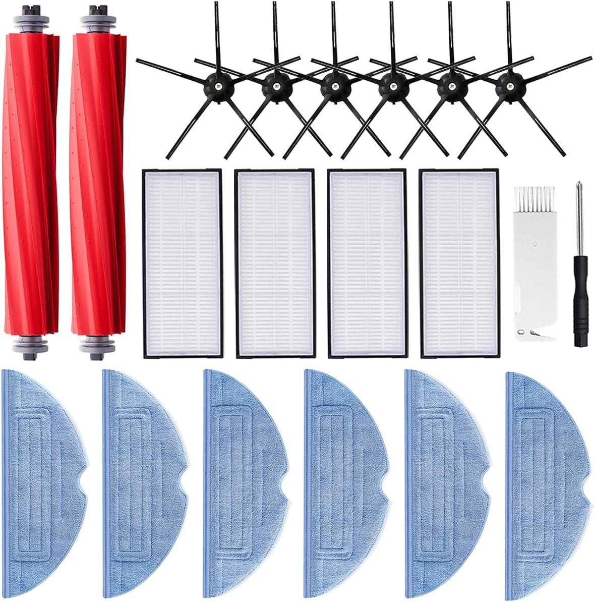 Kit D'Accessoires Pour Roborock S7 /s7 Plus /s7 Maxv /s7 Maxv Ultra /s7 Pro Ultra, 2 Brosse Principale, 4 Filtres, 6 Chiffons De Serpillère, 6 Brosses Latérales