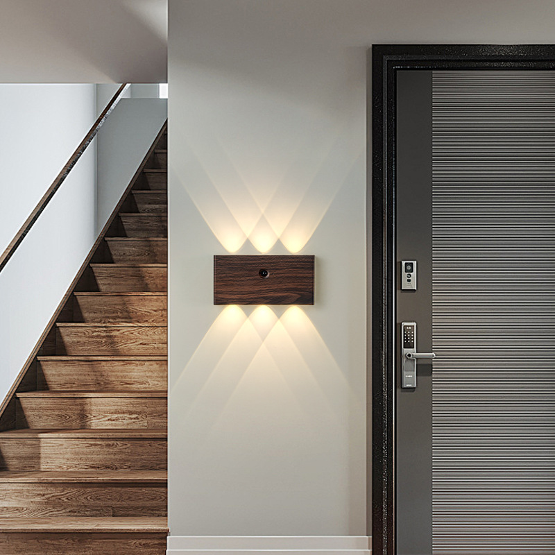Battery Operated Wall Sconce Rechargeable Motion Sensor Indoor Wall Lights Led Magnetic Up Down Wall Lamp With Touch Switch Walnut Wood Color