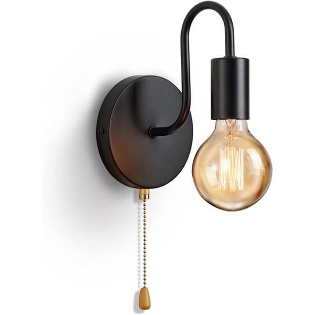 Applique Murale À Douille E27 Avec Interrupteur, Applique Murale Rétro Douille Standard E27 (sans Ampoule, Noire) (sku Produit : 94940368 Sku Offre : Lehuamwj118)