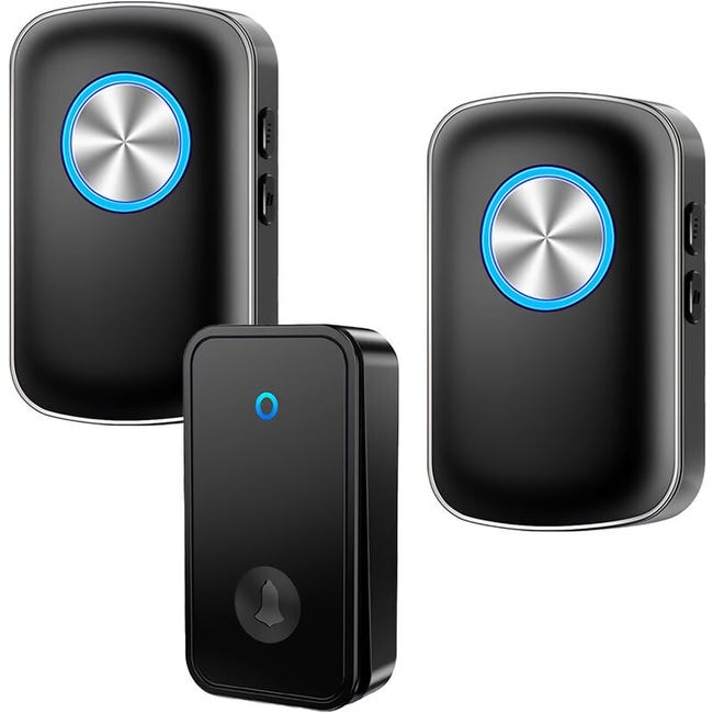 Sonnette Sans Fil, Carillon Électronique Étanche À 150 M Avec 2 Récepteurs Enfichables, 5 Niveaux De Volume, 60 Mélodies, Lampe De Poche Led