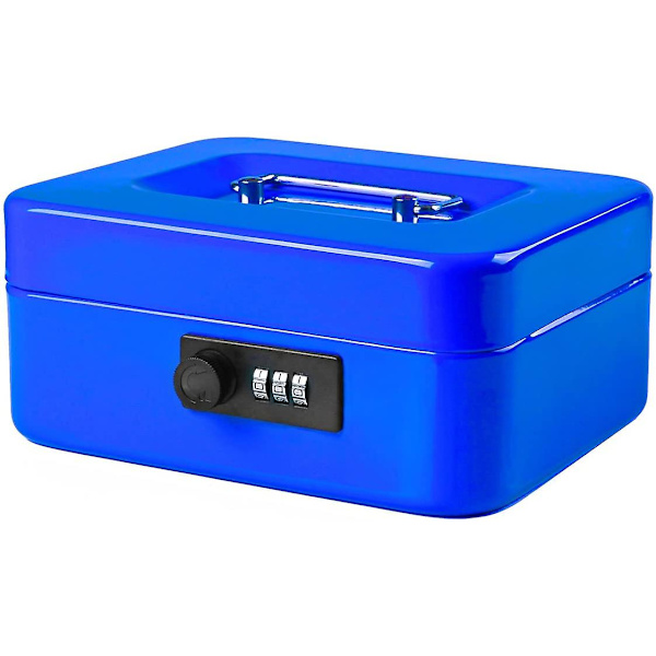 Liten Kassalåda Med Kombinationslås Slitstark Kassalåda I Metall Med Pengafack Svart, 7,87 X 6,3 X 3,35 Tum Blue