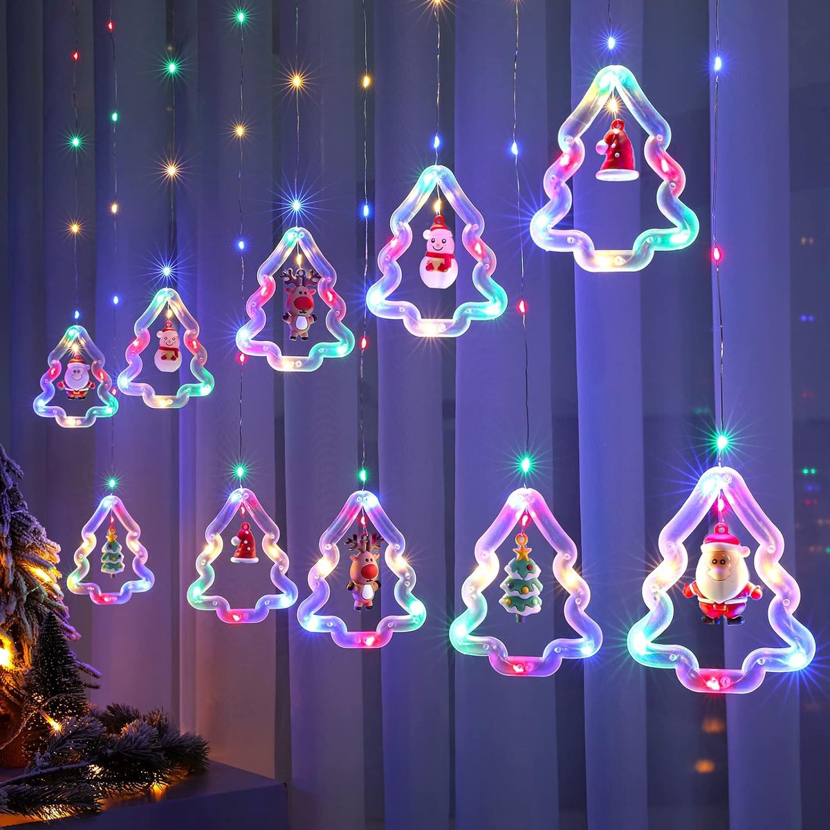 Guirlande Lumineuse De Noël 3m, Rideau Lumineux, Guirlande Lumineuse Pour Décorer La Fenêtre De La Chambre À Coucher, 3 M, 8 Modes, Télécommande Usb, Couleur (forme De Sapin De Noël) - 1
