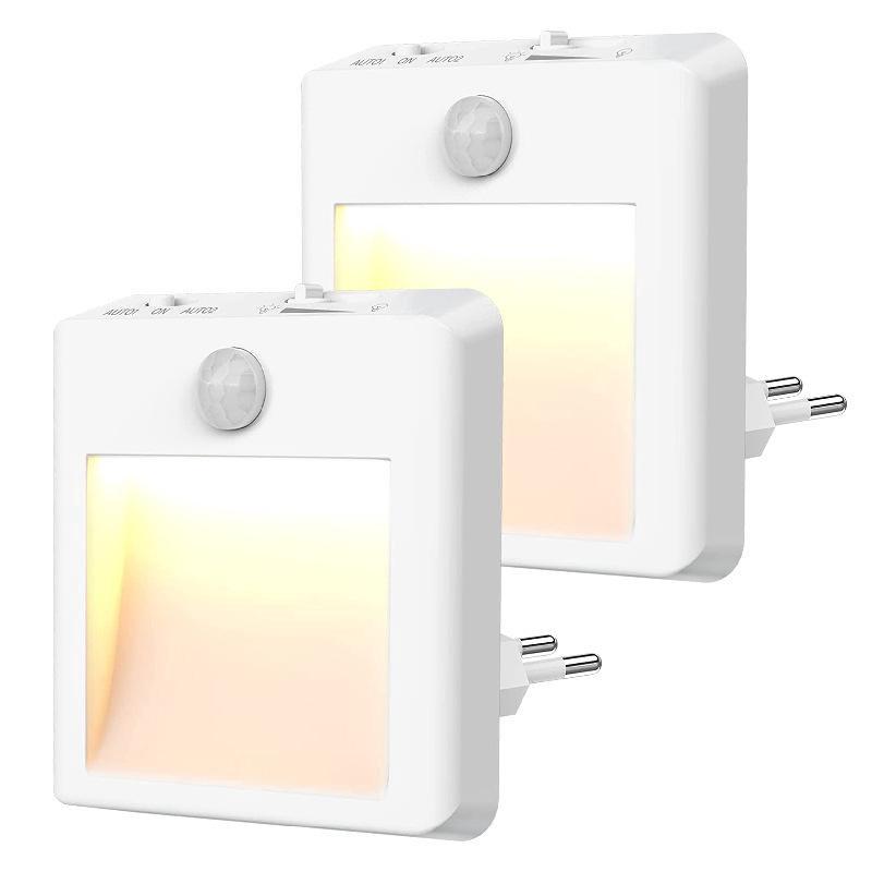Veilleuse À Prise Électrique, [lot De 2] Veilleuse Avec Détecteur De Mouvement (on/auto/off), 3500 K Blanc Chaud À Intensité Variable, Veilleuse Led