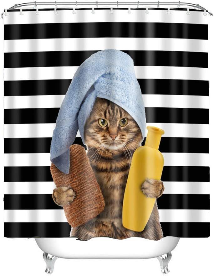 Ensemble Rideau De Douche Imperméable Kitten 71x71 Pouces Avec 12 Crochets, Rideau De Douche En Tissu Pour Salle De Bain, Rideau De Baignoire En Tissu, Résistant À La Moisissure, Séchage Rapide, Ourle