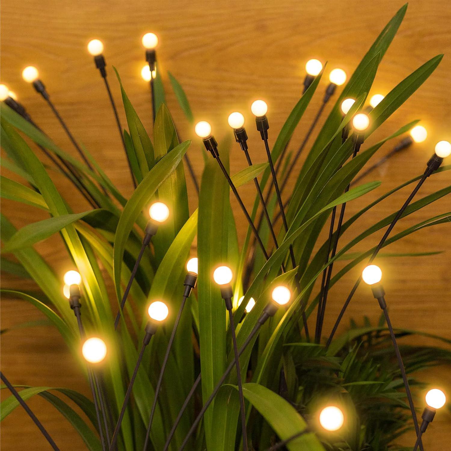 Lot De 2 Lampes Solaires À 10 Led Pour Jardins Extérieurs, Effet Luciole, Étanches, Oscillantes Au Vent, Style Étoile, Décoratives, Blanc Chaud, Pour Terrasses Et Allées.