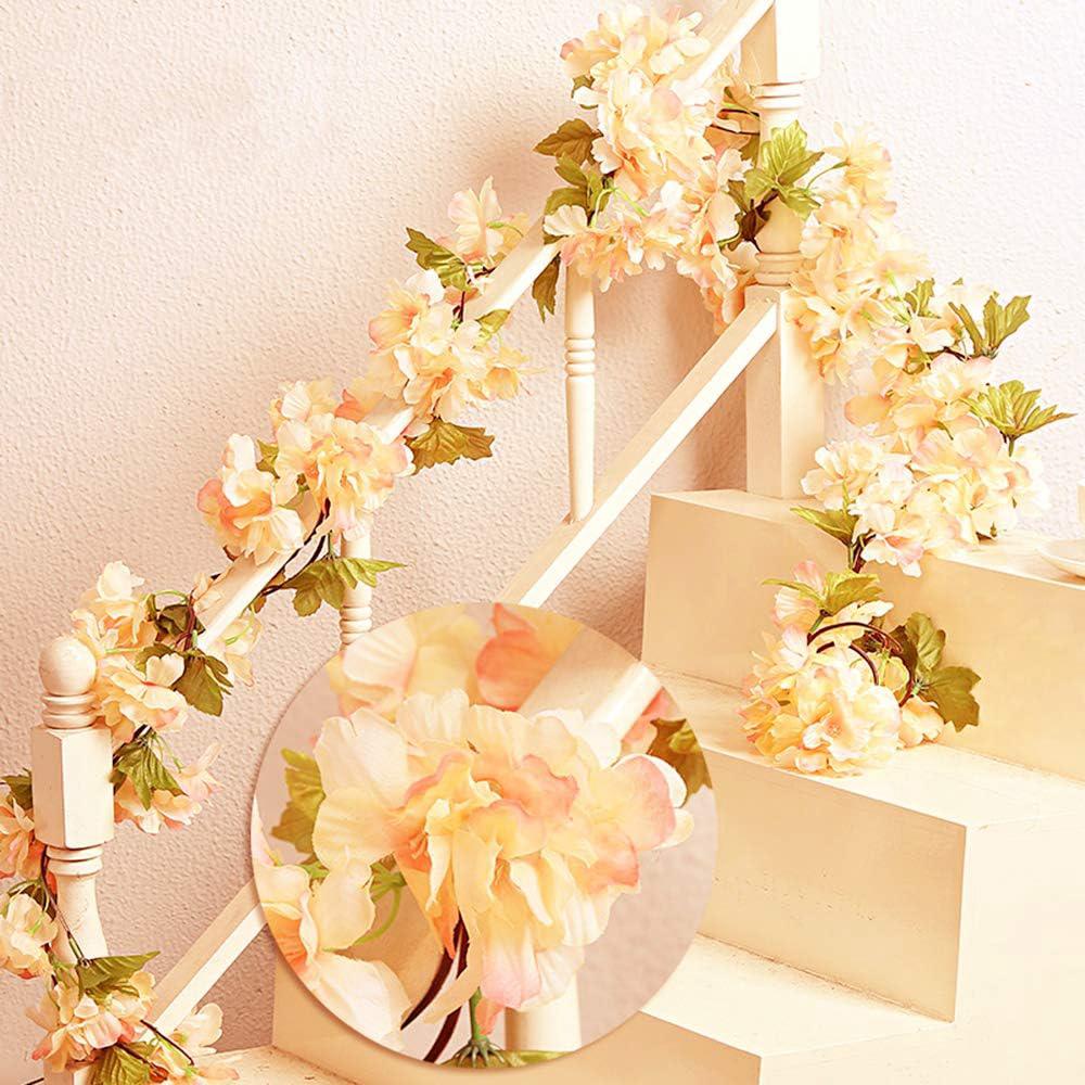 2 Pièces X 1,8 Cm - Guirlande De Fleurs Artificielles Couleur Champagne, Fleurs De Cerisier, Feuillage, Guirlande À Suspendre, Décoration Pour Clôture Familiale, Jardin, Mariage, Noël