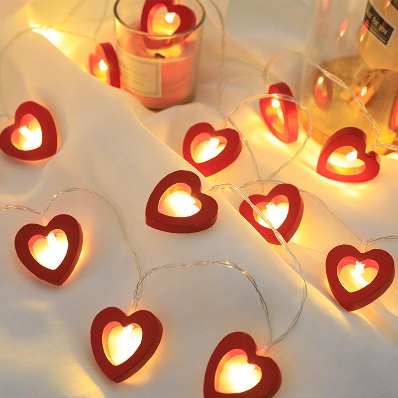 Guirlande Lumineuse Led En Forme De Cœur En Bois Pour La Saint-valentin - 40 Lumières Rouges