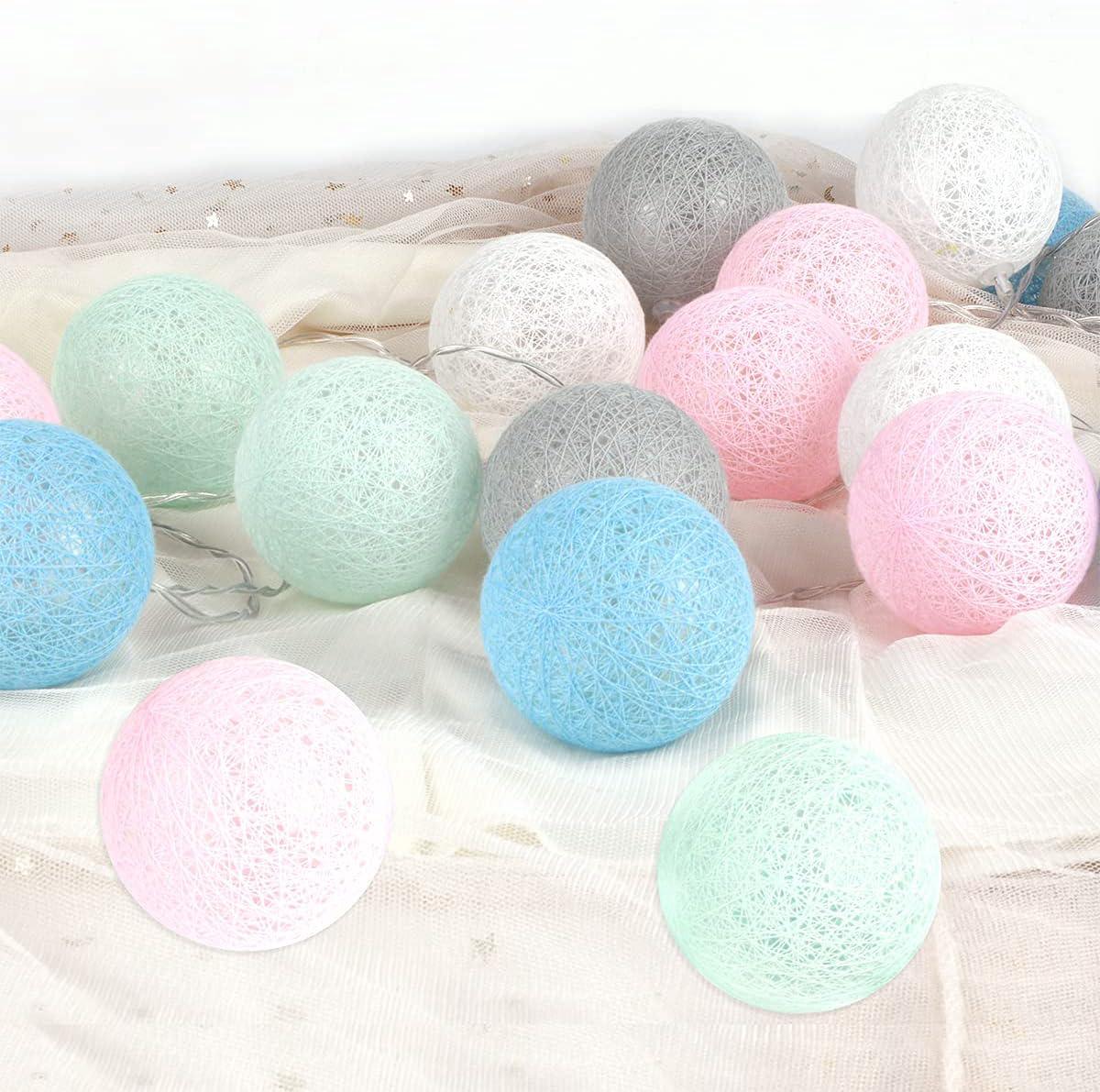 Guirlande Lumineuse Led Usb Macarons Globes 6m 40er À Boules De Coton, Décorations De Noël Pour La Maison, Les Filles, Les Enfants, La Chambre, Décoration D'Ambiance De Mariage.