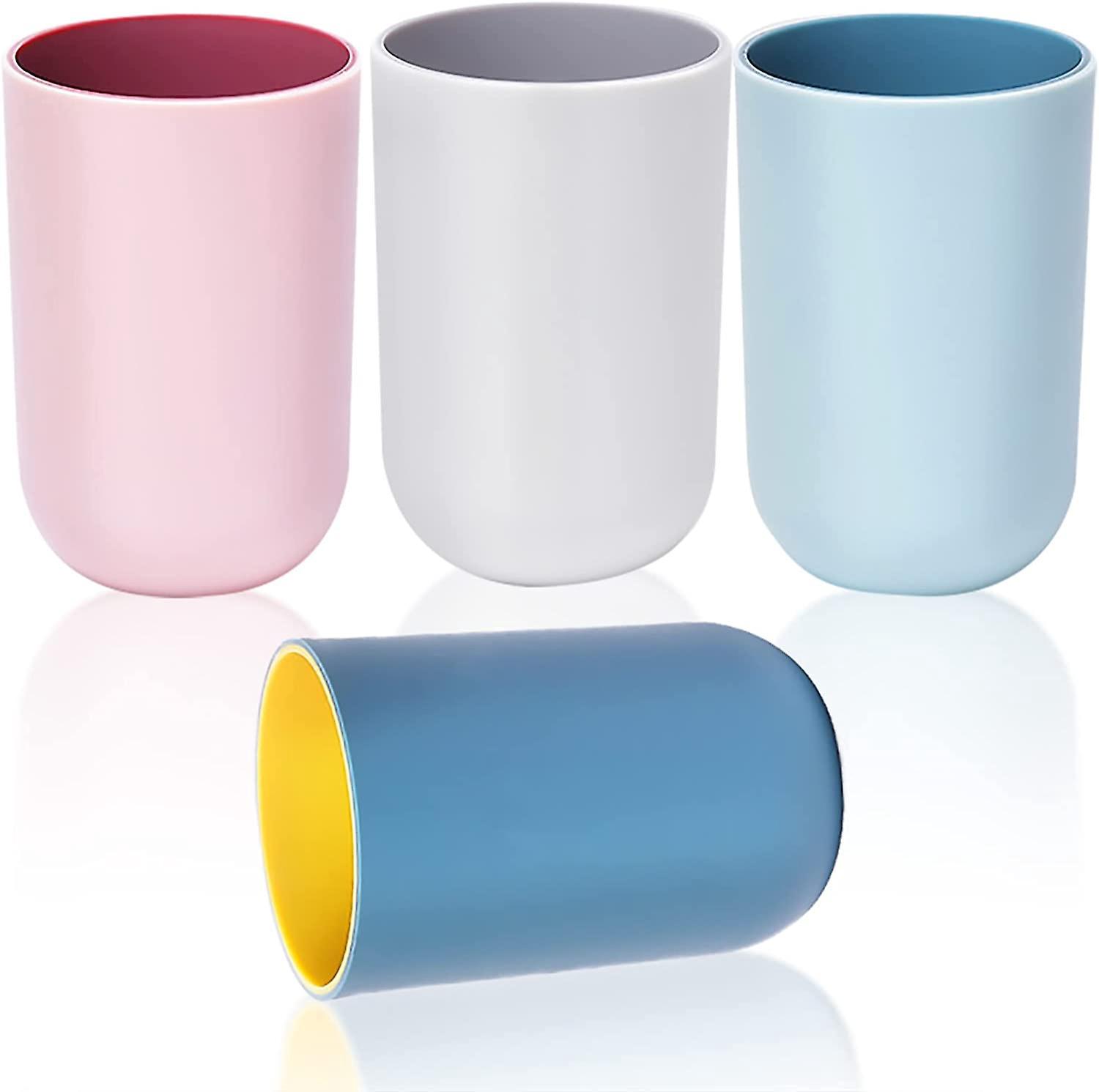 Plastic Toothbrush Pot Toothbrush Cups Toothbrush Tumbler, For Bathroom Kitchen, Cartoon, With Handle, 350ml, 4 Pieces