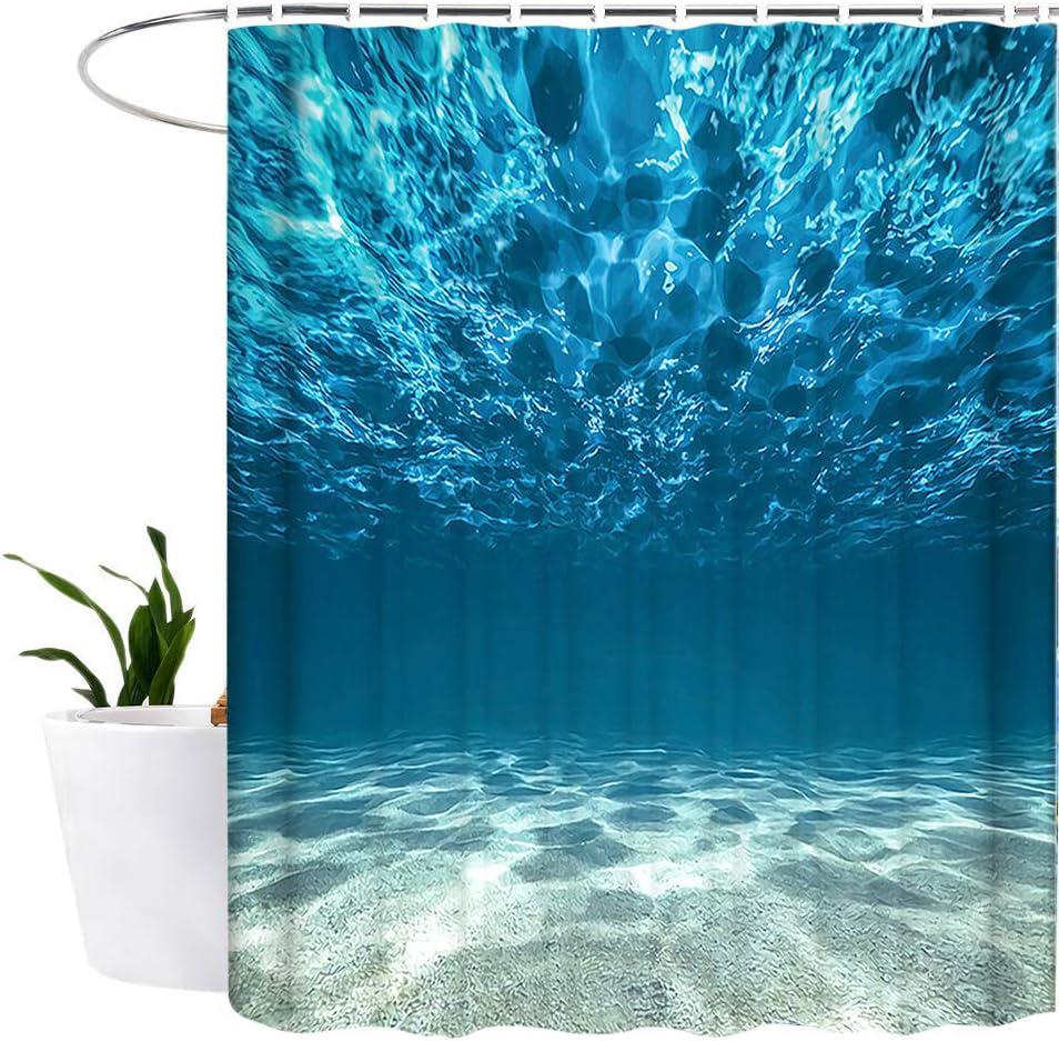 Rideau De Douche Océan Bleu (180 X 180 Cm) Imperméable Et Anti-moisissure Lavable Rideau De Douche 3d En Polyester 12 Crochets Pour Salle De Bain
