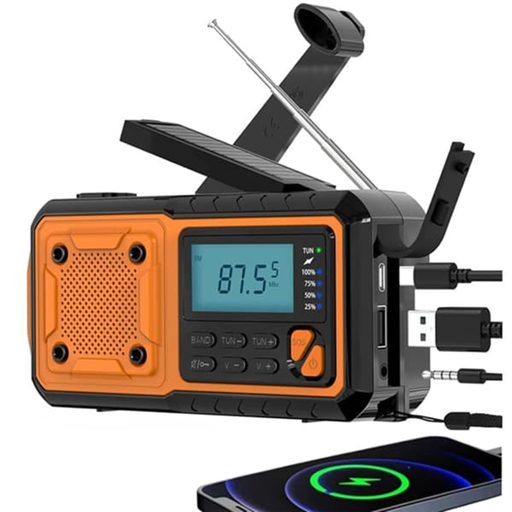 Radio De Survie 4000mah - Am/fm/oc Rechargeable Manivelle Solaire, Lampe Torche, Sos, Idéale Randonnée Camping Urgence
