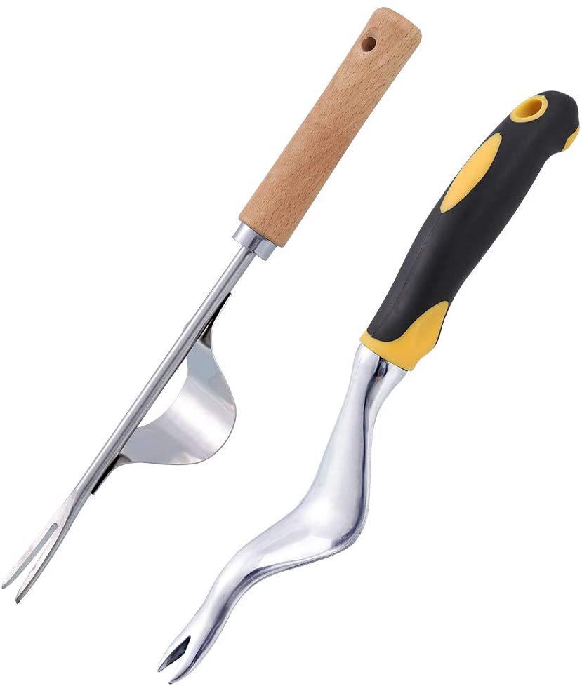 Lot De 2 Désherbeurs Manuels En Acier Inoxydable, Outil De Jardinage À Manche En Bois, Désherbeur En Forme De Y Pour Pissenlits, Fourche À Désherber Manuelle.