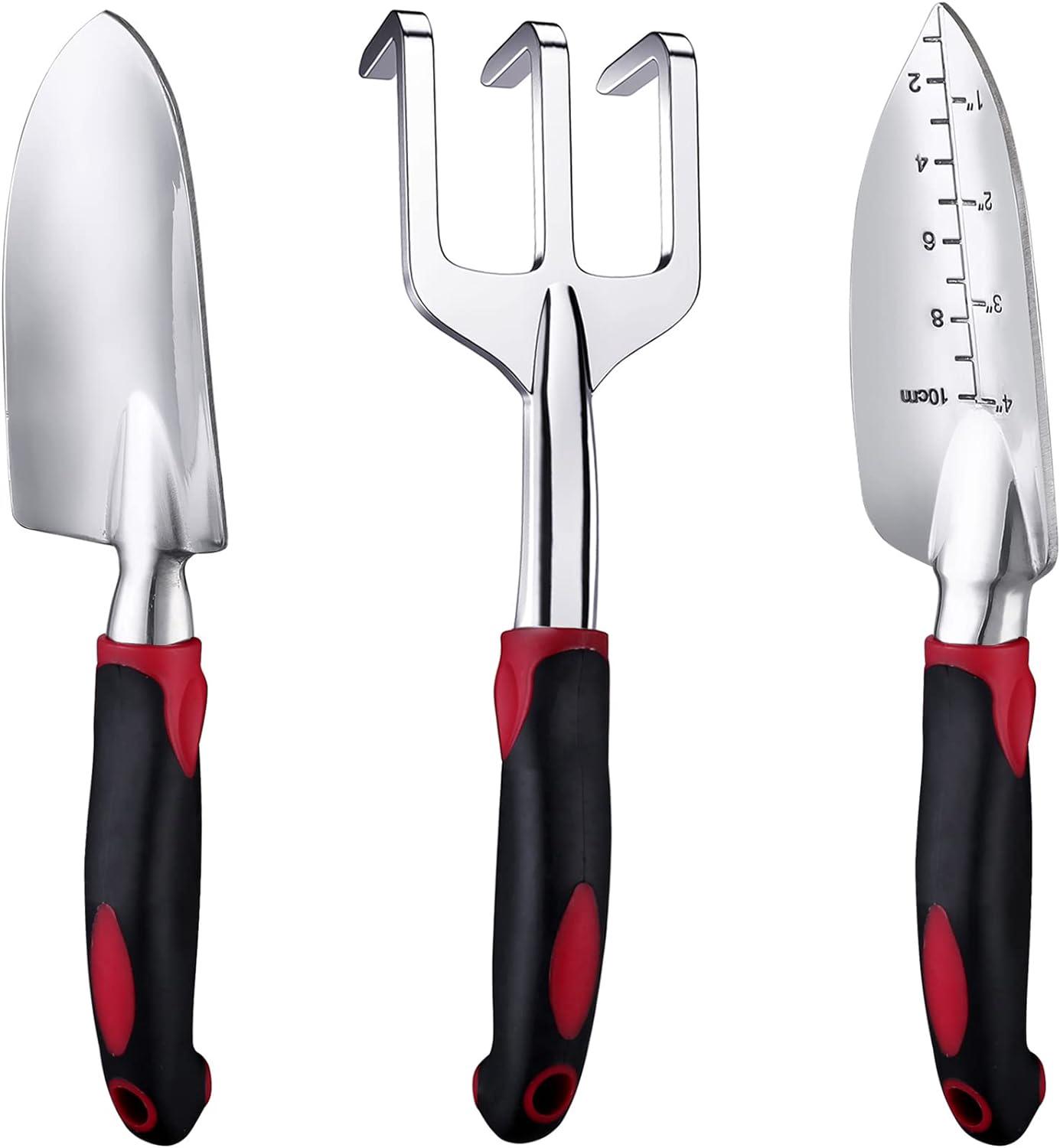 Ensemble D'Outils De Jardin, 3 Pelles De Jardin Robustes En Fonte D'Aluminium Avec Poignées En Caoutchouc Antidérapantes Pour Le Repiquage, Le Désherbage, Le Creusement Et La Plantation (rouge)