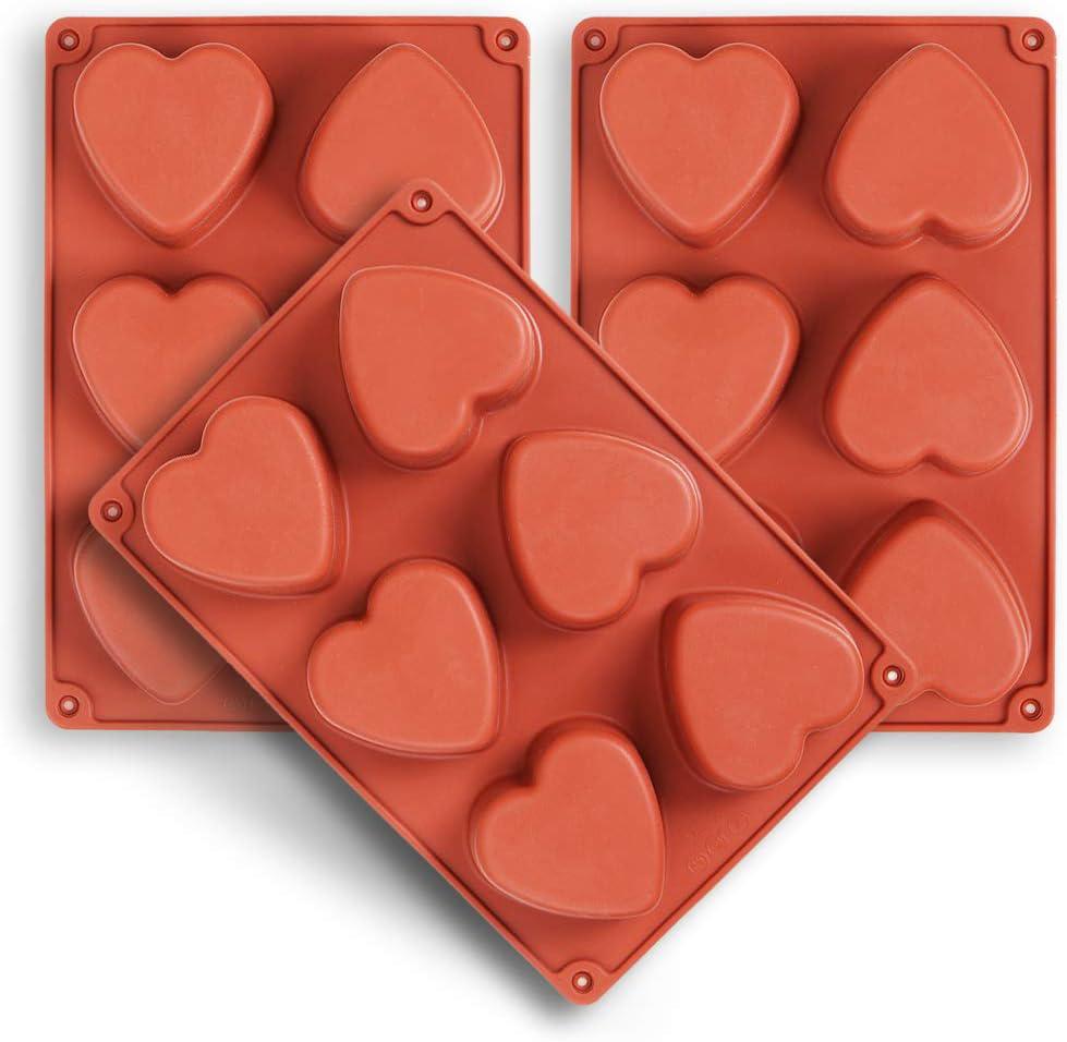 Moule En Silicone En Forme De Cœur Pour 6 Cavités, Lot De 3 Moules En Forme De Cœur Pour La Fabrication De Savon Artisanal, De Chocolat, De Bougies Savonneuses Et De Gelée Brune