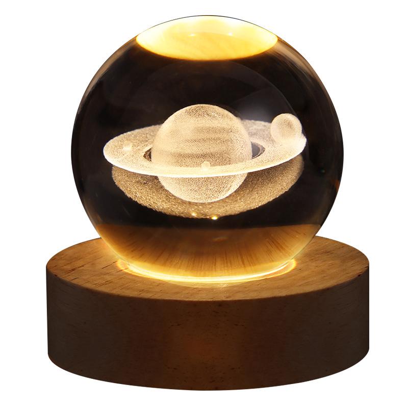 Veilleuse Boule De Cristal Planétaire Lumineuse Unique, Inspirée Des Galaxies Et Des Astronautes, Alimentée Par Usb. Lampe De Chevet Chaleureuse, Cadeau De Noël Pour Enfant.