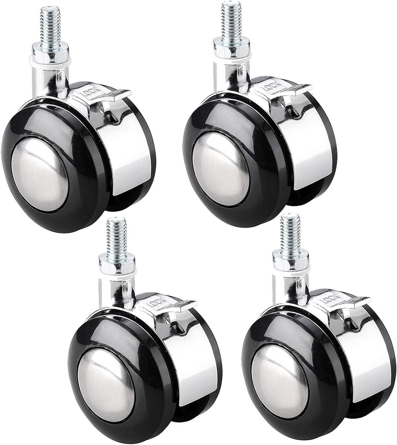 Lot De 4 Roulettes Pivotantes Pour Meubles, 1,5 Pouce (m8), Roulettes Filetées M8 Avec Frein, En Alliage De Zinc, Pour Chaises, Chariots, Tables De Chevet Et Tables Pliantes.