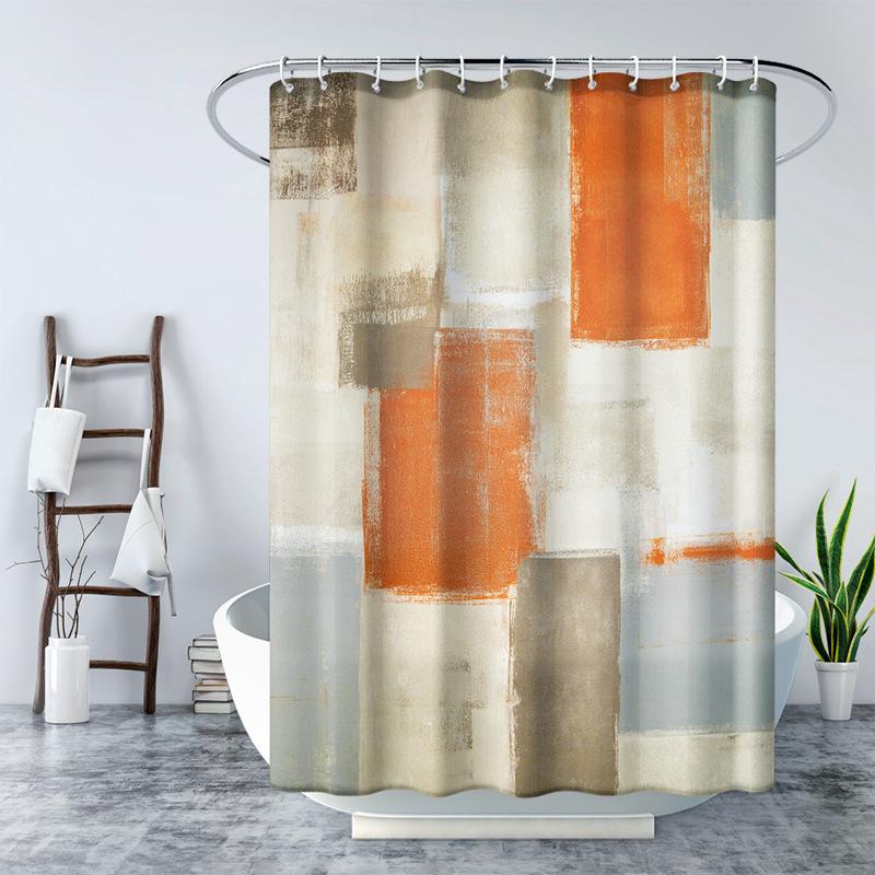 Rideau De Douche Imperméable 180 X 180 Cm Avec Crochets (patchwork Orange), Haute Qualité, Anti-moisissure, Facile À Nettoyer, Jolis Motifs