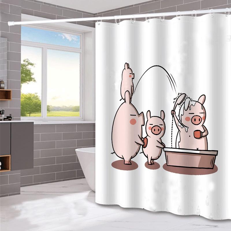 Rideau De Douche Imperméable 180 X 180 Cm Avec Crochets (motif Cochon Dans Le Bain), Haute Qualité, Anti-moisissure, Facile À Nettoyer, Joliment Imprimé