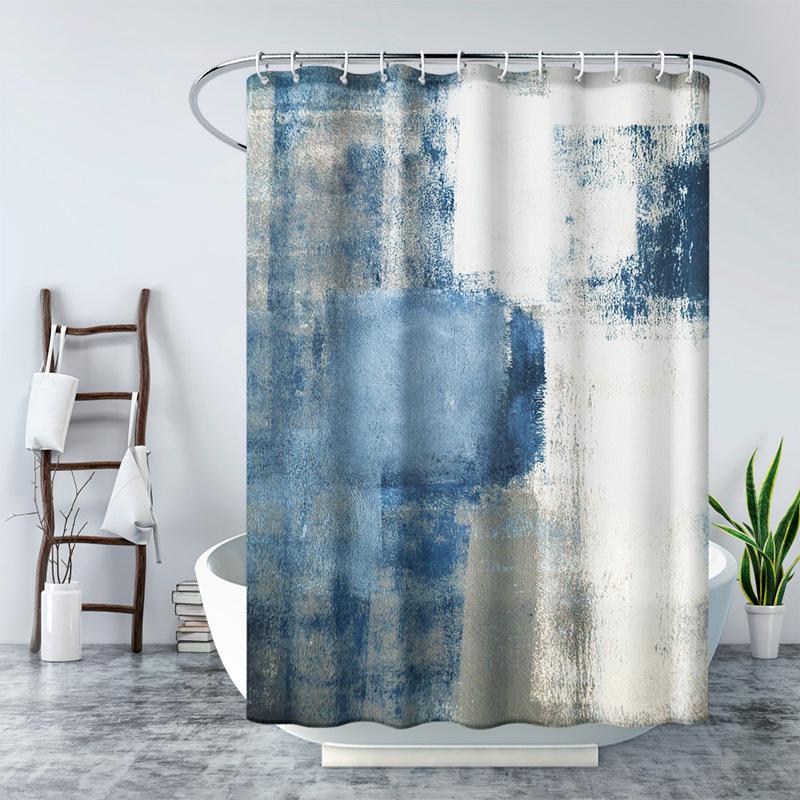Rideau De Douche Imperméable 180 X 180 Cm Avec Crochets (patchwork Bleu), Haute Qualité, Anti-moisissure, Facile À Nettoyer, Jolis Motifs