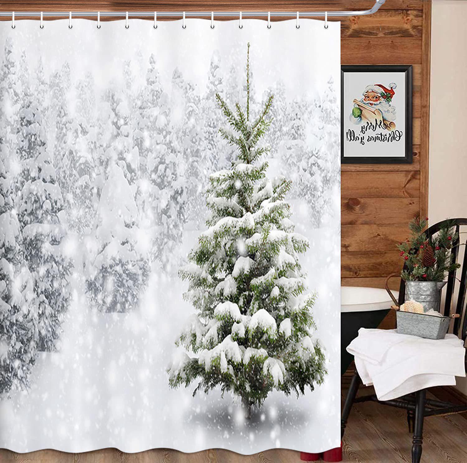 Rideau De Douche 180 X 180 Cm Cèdre D'Hiver (blanc), Imperméable, Avec Crochets, Haute Qualité, Résistant À La Moisissure, Facile À Nettoyer, Joli Imprimé