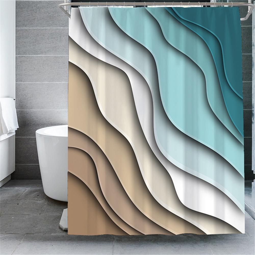 Rideau De Douche 180 X 180 Cm À Motif Vagues Abstraites (bleu), Imperméable, Avec Crochets, Haute Qualité, Résistant À La Moisissure, Facile À Nettoyer, Joli Imprimé