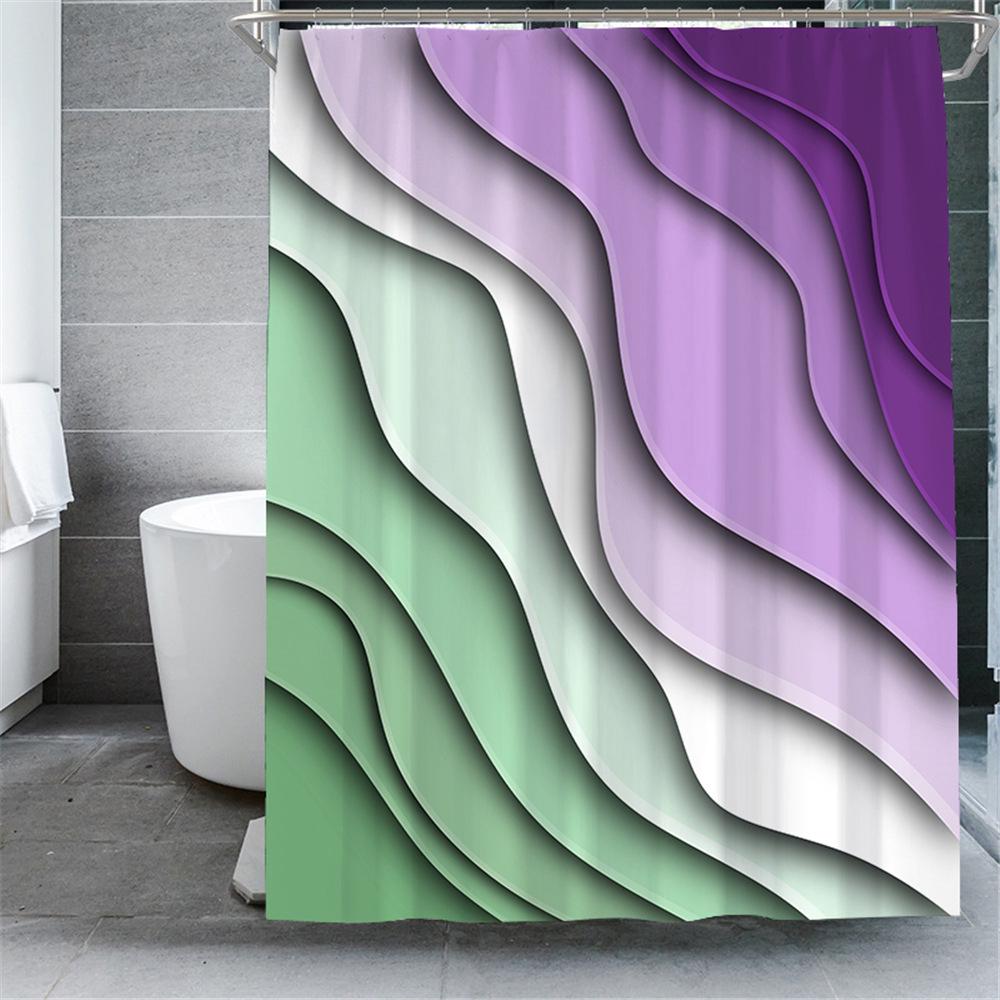 Rideau De Douche 180 X 180 Cm À Motif Vagues Abstraites (violet), Imperméable, Avec Crochets, Haute Qualité, Résistant À La Moisissure, Facile À Nettoyer, Joli Imprimé