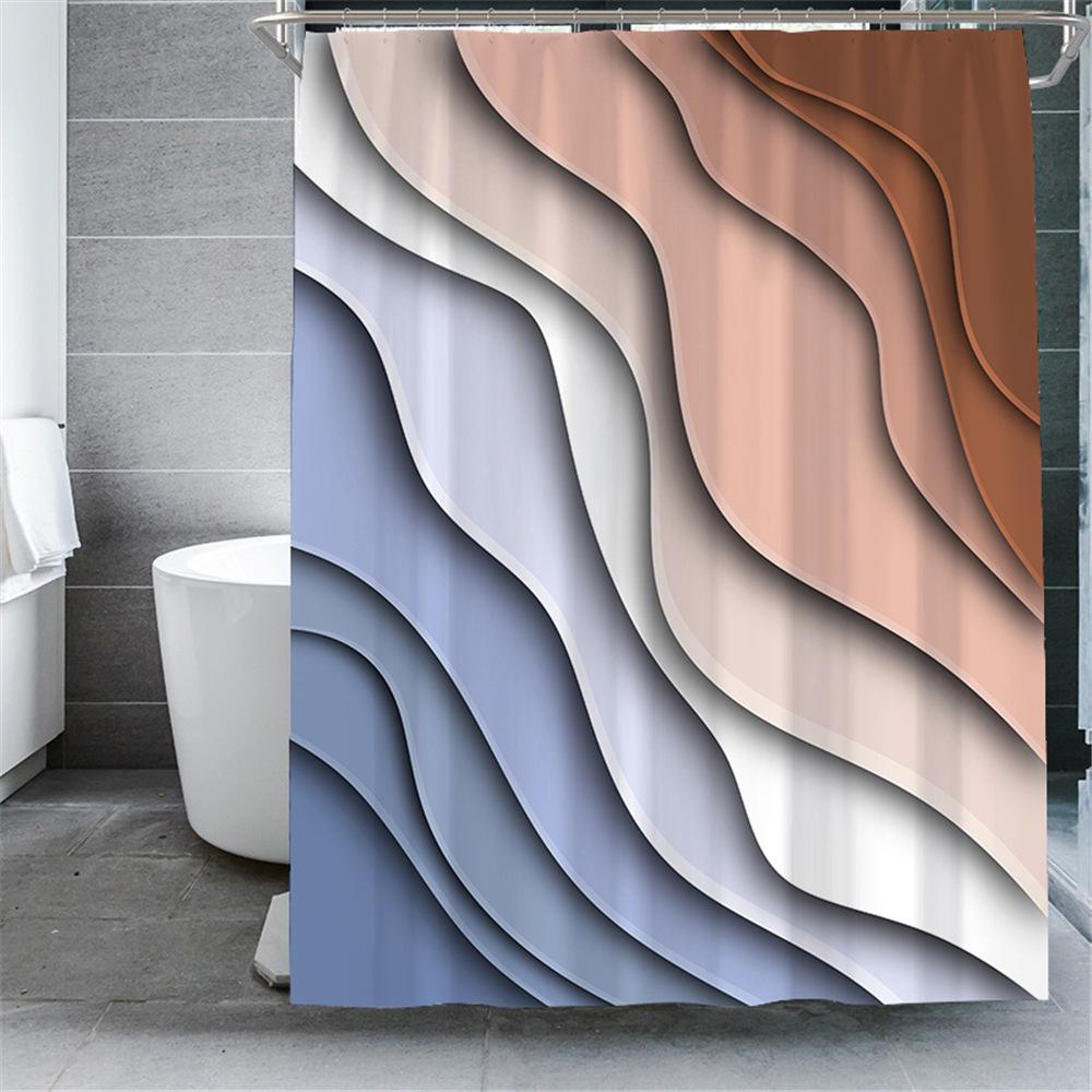 Rideau De Douche 180 X 180 Cm À Motif Vagues Abstraites (marron), Imperméable, Avec Crochets, Haute Qualité, Résistant À La Moisissure, Facile À Nettoyer, Joli Imprimé