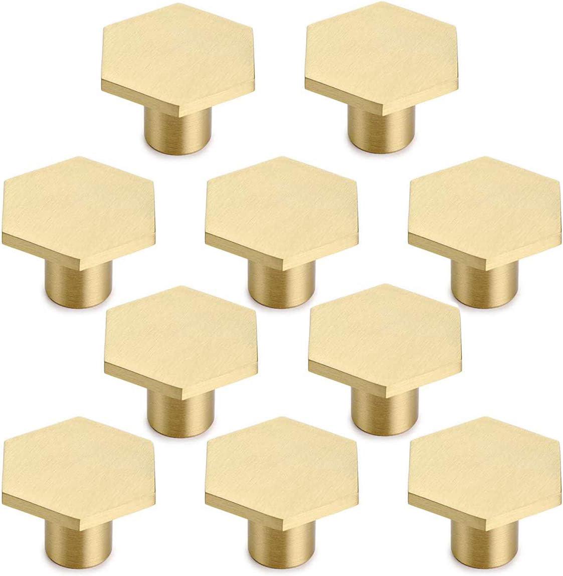 Lot De 10 Boutons Hexagonaux En Laiton Massif (21 X 30 X 34 Mm), Poignées De Porte De Placard Rondes En Laiton Avec Vis, Décoration Pour Porte De Meuble.