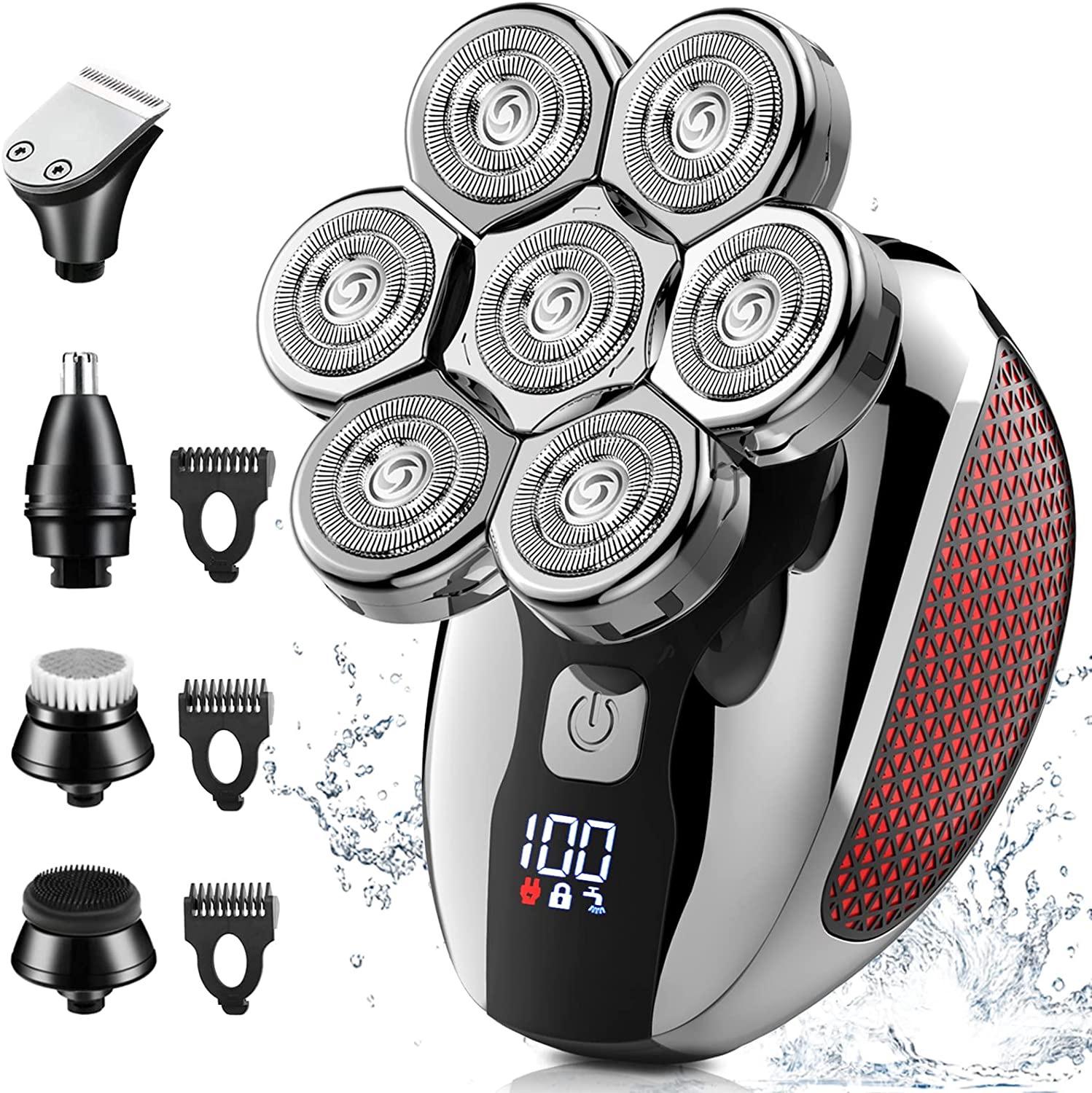 Rasoir Pour Homme 7d (rouge Vin), Rasoir Électrique Rechargeable Sans Fil, Étanche Et Utilisable Sur Peau Sèche Ou Humide, Kit De Rasage Rotatif 5 En 1 Avec Tondeuse À Cheveux Et Tondeuse À Barbe.