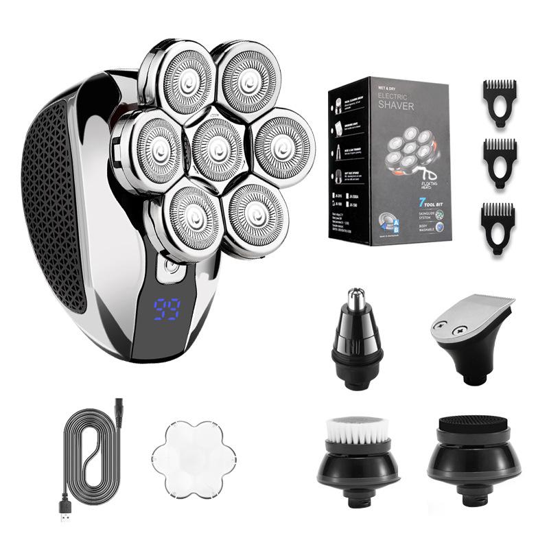Rasoir Pour Homme 7d (noir), Rasoir Électrique Rechargeable Sans Fil, Étanche Et Utilisable Sur Peau Sèche Ou Humide, Kit De Rasage Rotatif 5 En 1 Avec Tondeuse À Cheveux Et Tondeuse À Barbe.