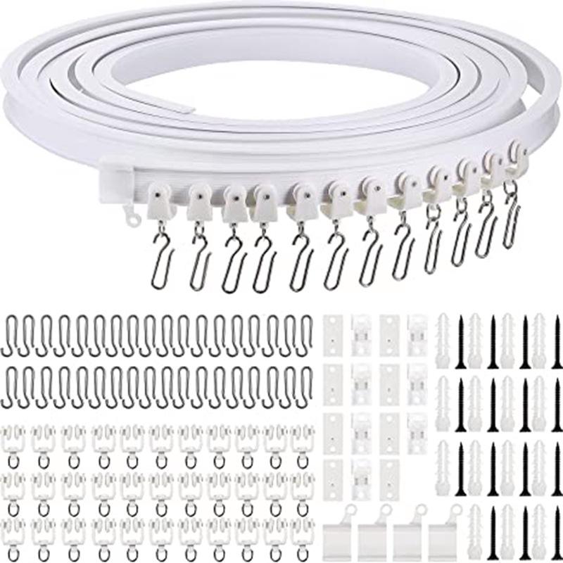 Rail Coulissant Silencieux Pliable En Plastique Et Acier De 5 M En Forme De L Ou De U, Avec Accessoires De Fixation.