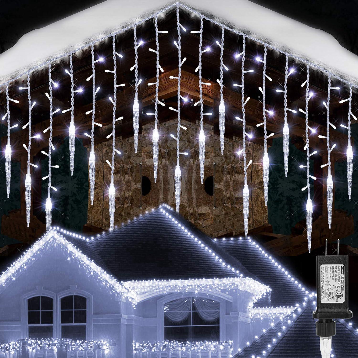 Guirlande Lumineuse De Noël En Forme De Glaçons (blanc Pur), 3,5 M, 96 Led, Rideau Lumineux, 24 Confettis, Guirlande Lumineuse Led Clignotante, Idéale Pour Les Fêtes, Festivals Et Mariages.